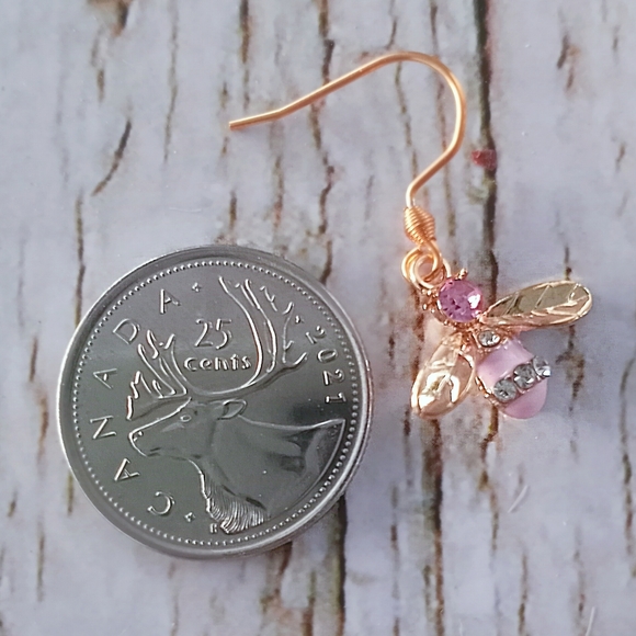 Pink Bee Hook Earrings - Picture 2 of 2